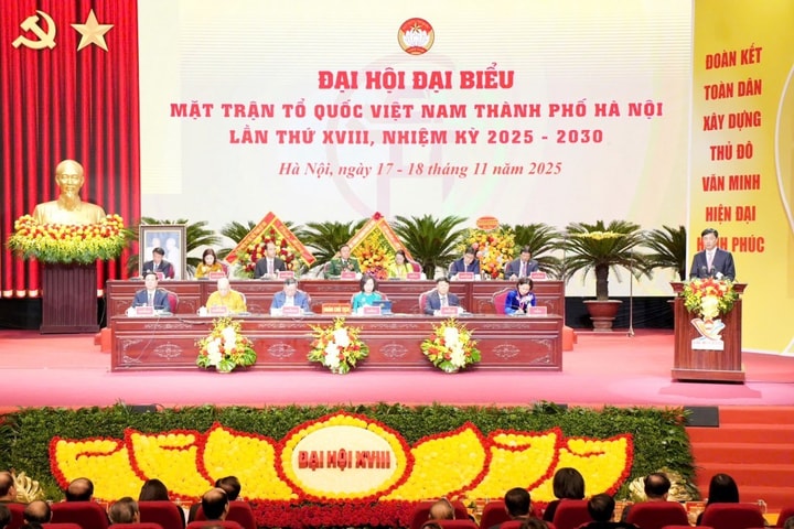 Đại hội đại biểu MTTQ Việt Nam TP Hà Nội lần thứ XVIII, nhiệm kỳ 2025–2030, diễn ra phiên trọng thể.