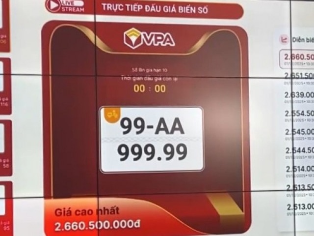 Biển số xe máy VIP 99AA-999.99 được chốt giá kỷ lục 2,66 tỷ đồng