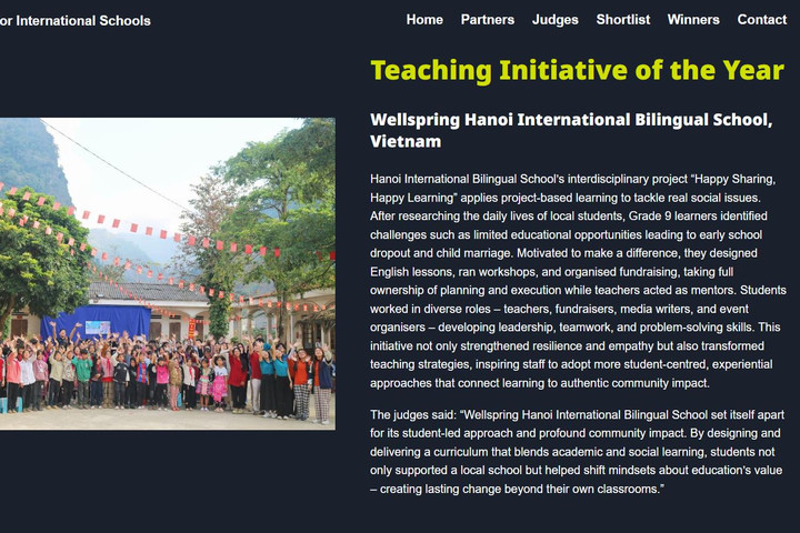 Giáo dục Việt Nam ghi dấu ấn tại Tes Awards 2025: Wellspring Hanoi giành giải thưởng quốc tế Sáng kiến giảng dạy xuất sắc nhất năm tại Tes Awards 2025