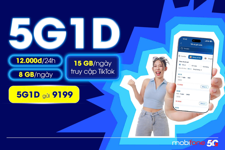 MobiFone 5G1D - Data rủng rỉnh, lướt mạng 24 giờ "siêu đỉnh"