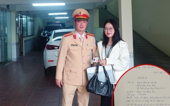 Tìm lại được tài sản đánh rơi, nữ sinh viên Học viện Ngoại giao viết thư cảm ơn cánh sát giao thông