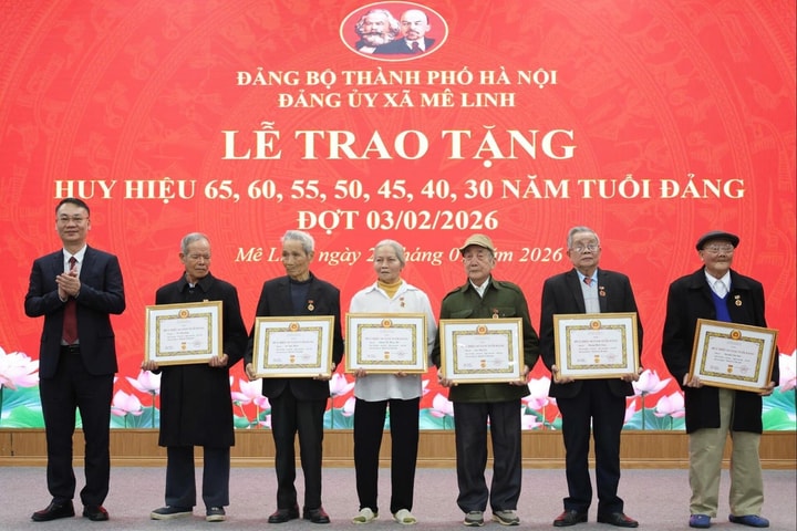 Đảng bộ xã Mê Linh trao Huy hiệu Đảng đợt 3-2 tặng 49 đảng viên