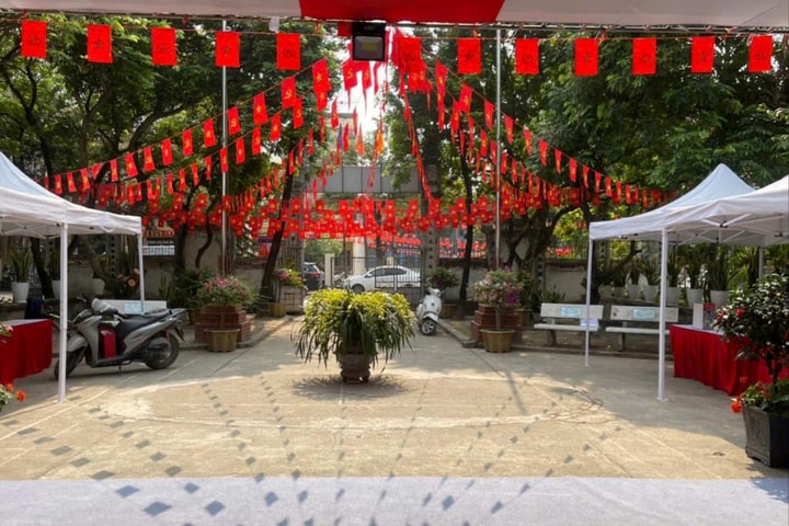 Cờ hoa rực rỡ chào đón ngày bầu cử tại phường Tây Tựu