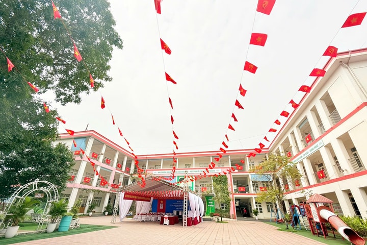 Trường học rợp cờ đỏ sao vàng hướng về ngày hội non sông