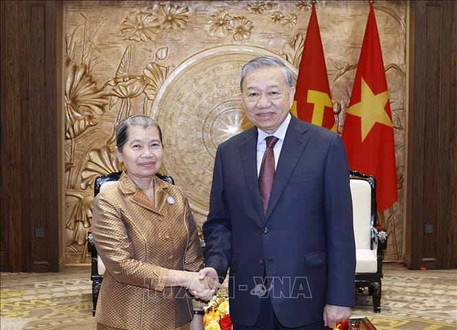 Tổng Bí thư Tô Lâm tiếp Đoàn đại biểu Hội đồng Quốc gia Mặt trận Đoàn kết Phát triển Tổ quốc Campuchia