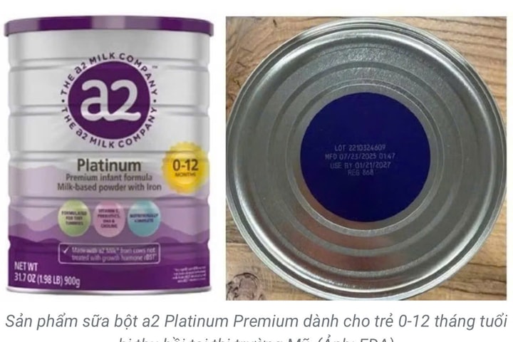 Thu hồi 3 lô sữa bột a2 Platinum Premium dành cho trẻ 0-12 tháng tuổi nghi nhiễm độc tố