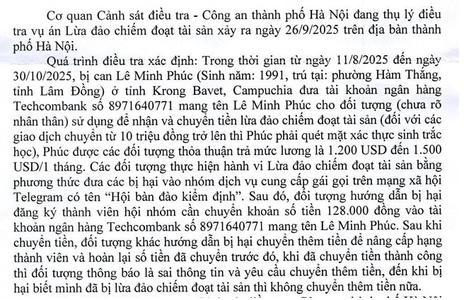 Tìm bị hại trong vụ án lừa đảo chiếm đoạt tài sản