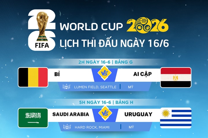Lịch thi đấu World Cup 2026 ngày 16-6