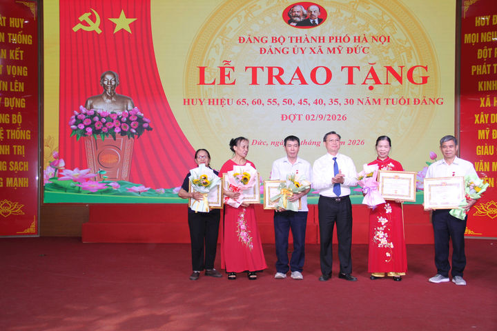 Đảng bộ xã Mỹ Đức trao Huy hiệu Đảng tặng các đảng viên lão thành