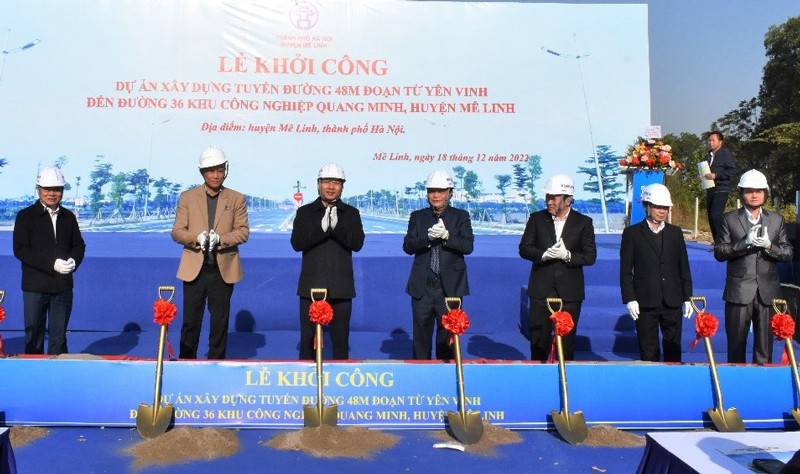 Mê Linh khởi công tuyến đường 48m đoạn từ Yên Vinh đến đường 36 Khu công nghiệp Quang Minh