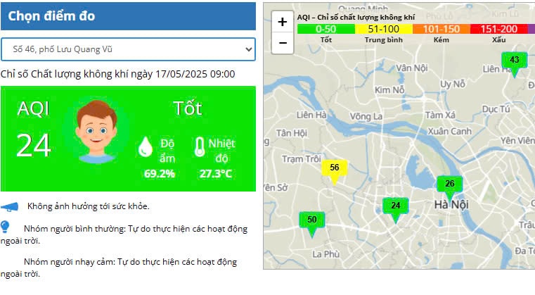 Hà Nội: Chất lượng không khí chuyển “sắc xanh” trên nhiều khu vực