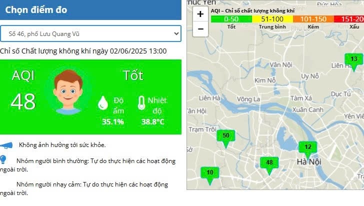 Đầu tháng 6, chất lượng không khí cải thiện ở ngưỡng tốt