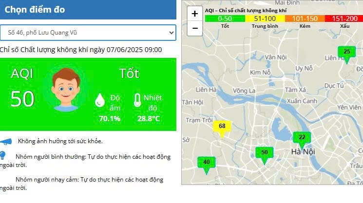 Chất lượng không khí tại Hà Nội chủ yếu ở ngưỡng tốt