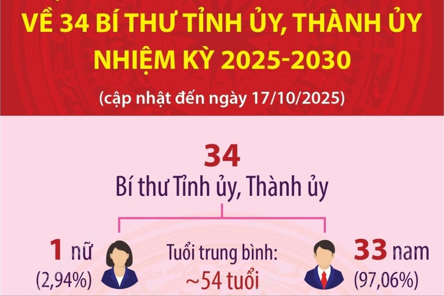 Thông tin tổng quan về 34 Bí thư tỉnh ủy, thành ủy nhiệm kỳ 2025-2030