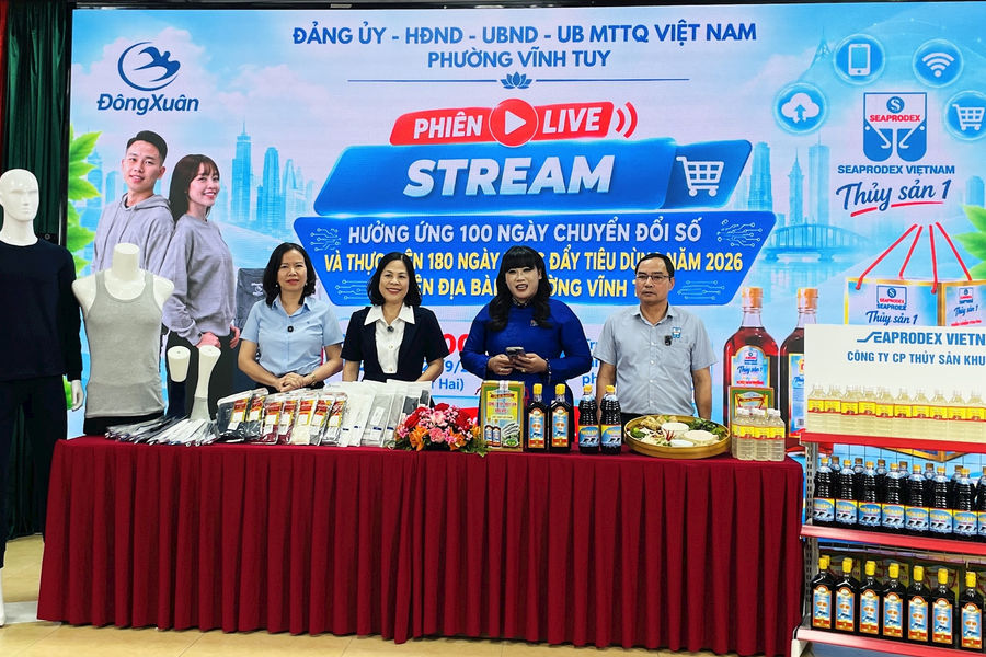 Phường Vĩnh Tuy: Tổ chức phiên livestream thúc đẩy tiêu dùng và chuyển đổi số năm 2026